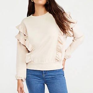 Ann Taylor Pale Pink/Peach Ruffle Crewneck: NWT
